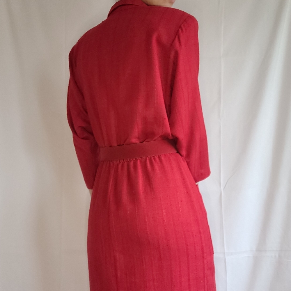 Vintage Red Belted Secretary Midi Dress - Picture 7 of 13